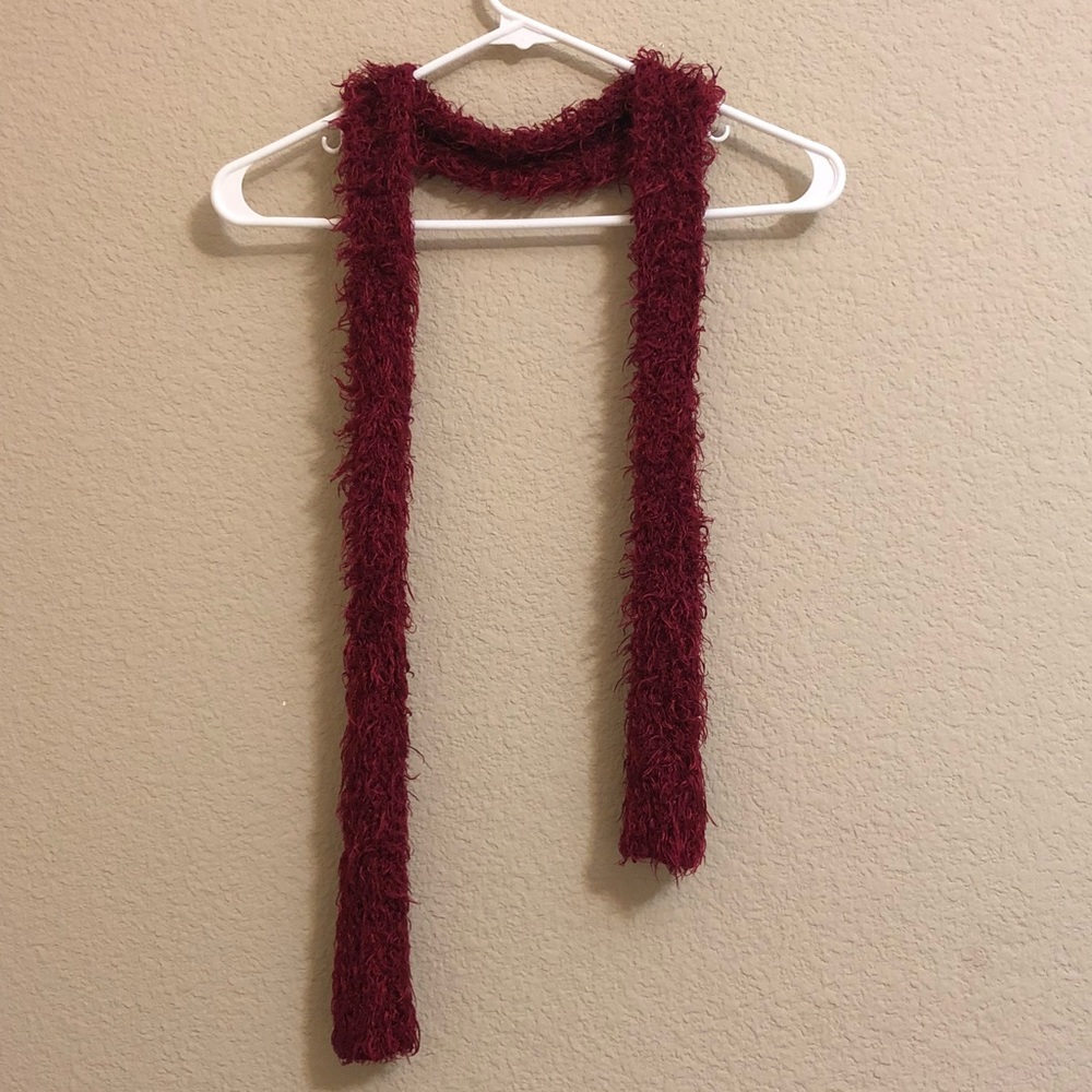 Fuzzy maroon scarf